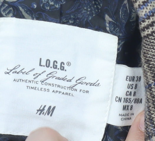 H&M Women's Brown Plaid Wool Blazer, Size 10, Autumn