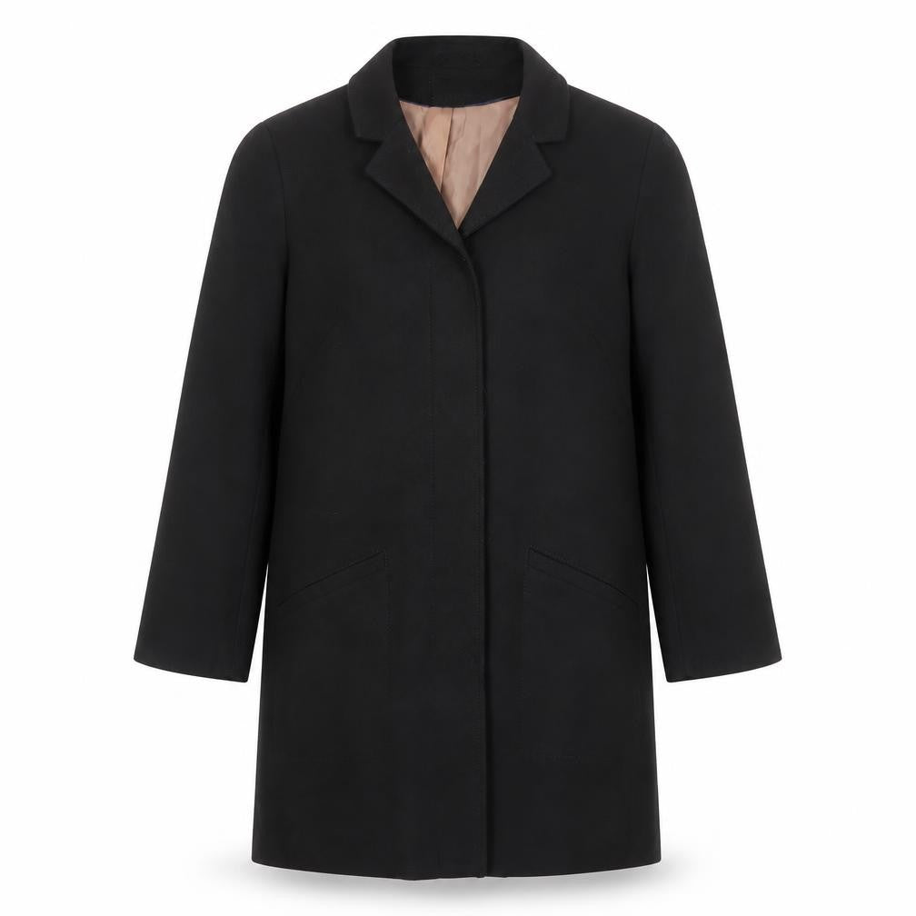 Front view of H&M unisex black regular overcoat, size 40