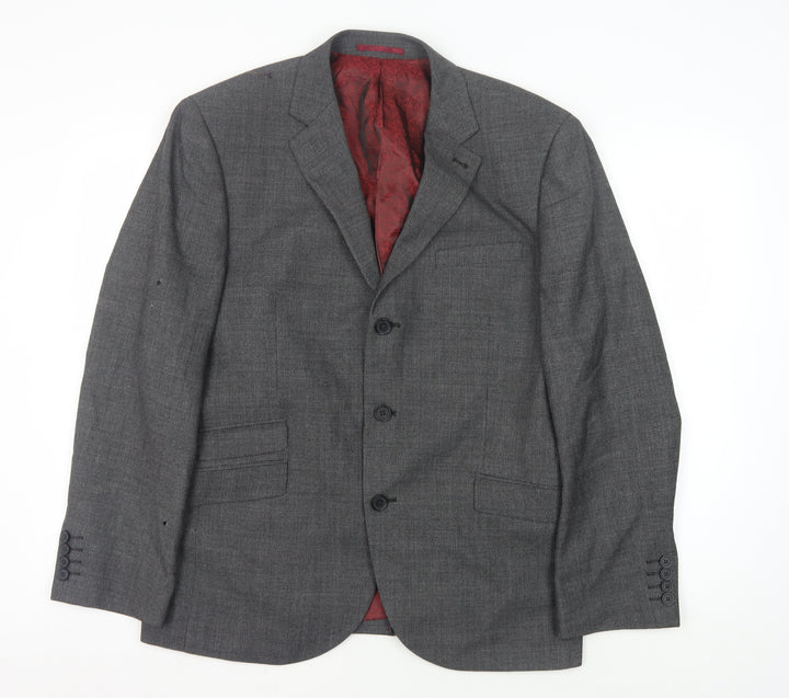 Next Men's Grey Blazer, 42S, Regular Fit, Wool