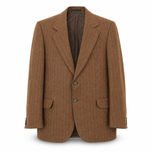 Front view of DAKS Men's Brown Striped Blazer, size 41R, Wool