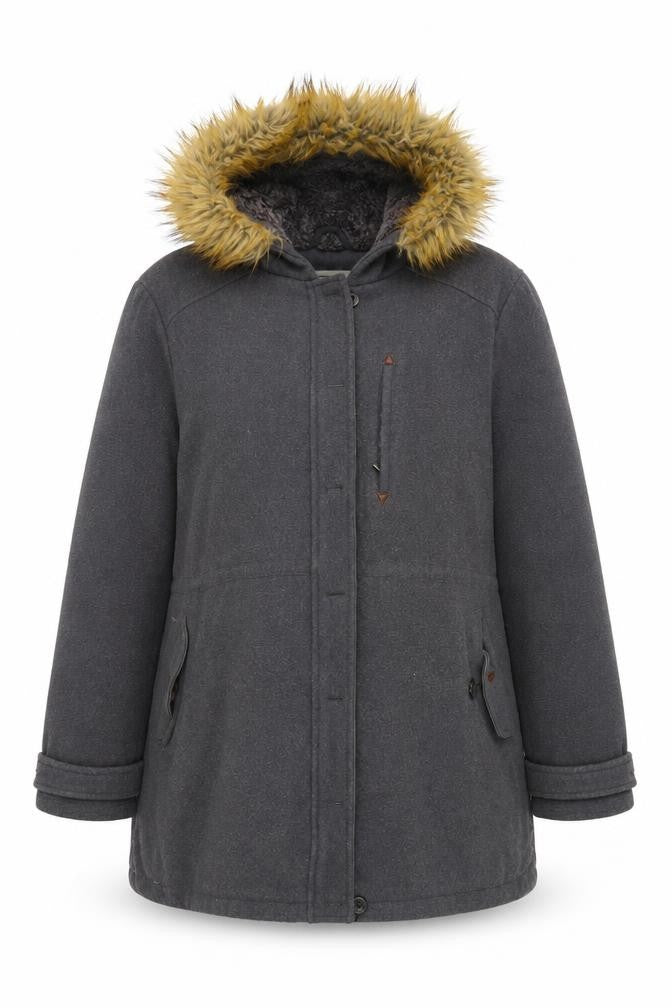 Front view of FatFace Women’s Grey Wool Blend Parka Coat L