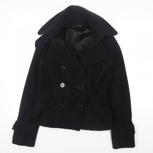 Topshop Women's Black Pea Coat UK 10, Wool Blend