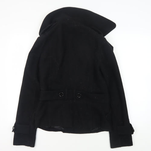 Topshop Women's Black Pea Coat UK 10, Wool Blend