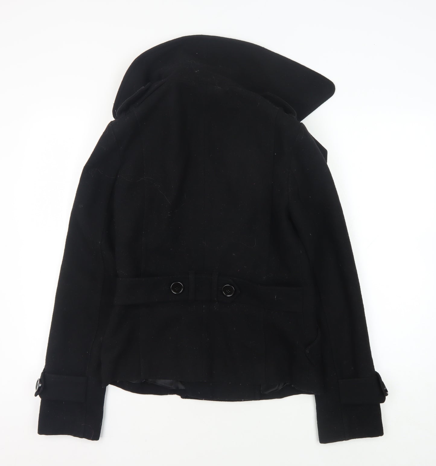 Topshop Women's Black Pea Coat UK 10, Wool Blend