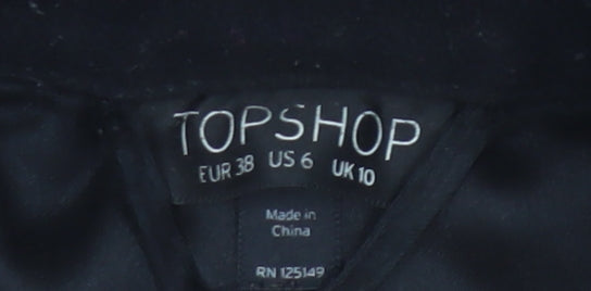 Topshop Women's Black Pea Coat UK 10, Wool Blend