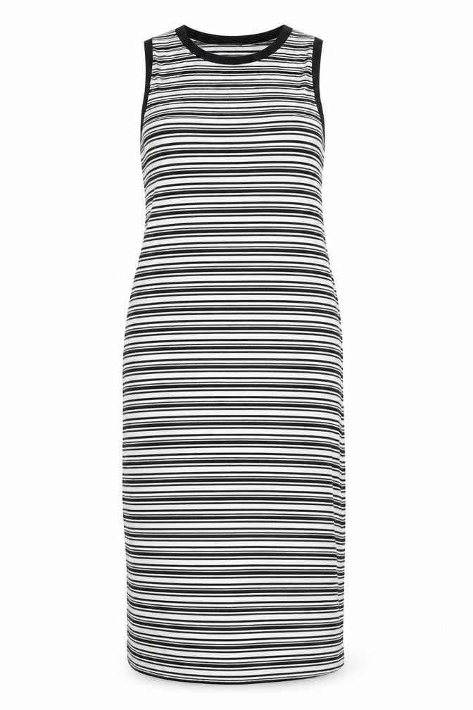 Front view of Warehouse Women's Striped Sleeveless Dress, size 18