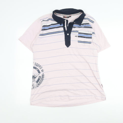 O'Neill Men's Pink Striped Polo Shirt L