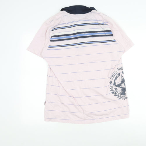 O'Neill Men's Pink Striped Polo Shirt L