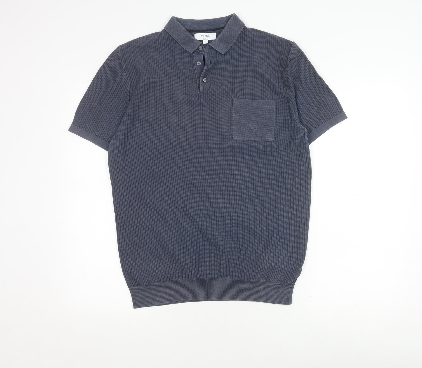 Next Men's Grey Polo Shirt M Solid Short Sleeve