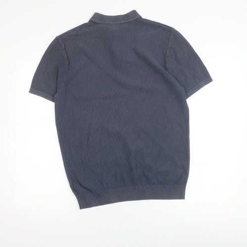 Next Men's Grey Polo Shirt M Solid Short Sleeve