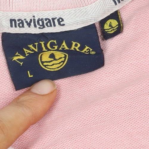 Navigare Men's Pink Polo Shirt L Collared Short Sleeve
