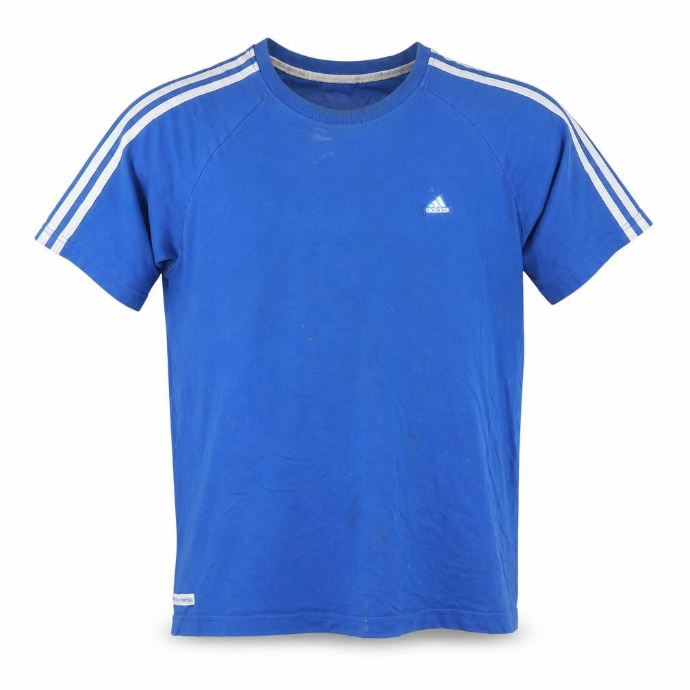 Front view of Adidas Men's Blue T-Shirt Large Crew Neck Cotton