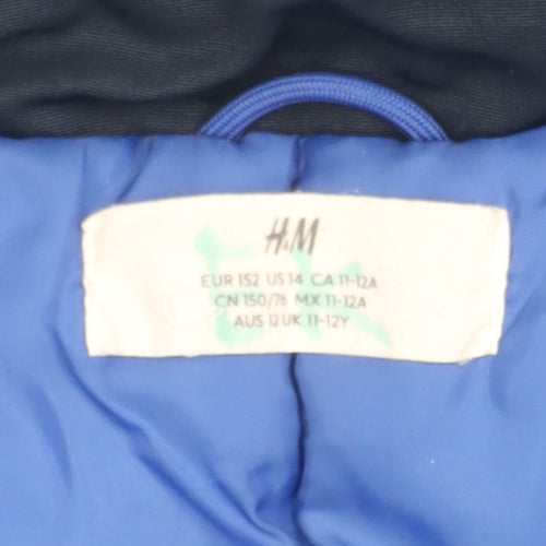 H&M Boys Blue Winter Puffer Jacket, Size 11-12 Years