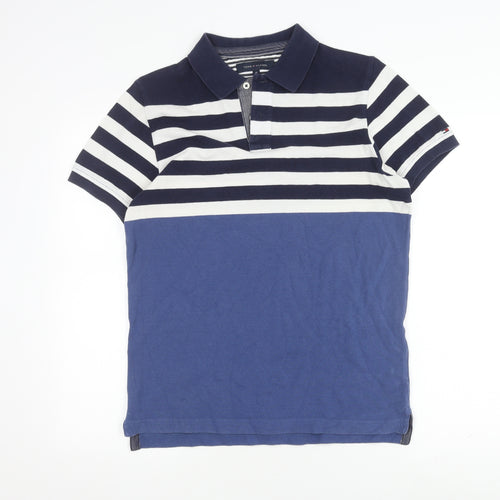 Tommy Hilfiger Men's Blue Striped Polo Shirt, Slim Fit M, Casual Style