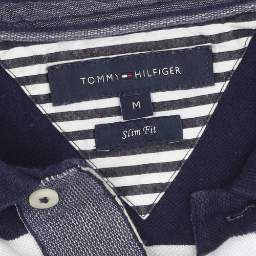 Tommy Hilfiger Men's Blue Striped Polo Shirt, Slim Fit M, Casual Style