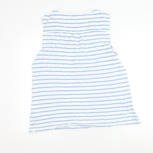 White Stuff Women's Blue Stripe Sleeveless Henley T-Shirt