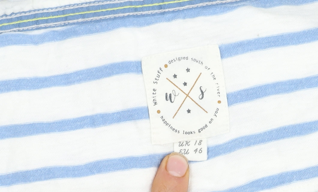 White Stuff Women's Blue Stripe Sleeveless Henley T-Shirt