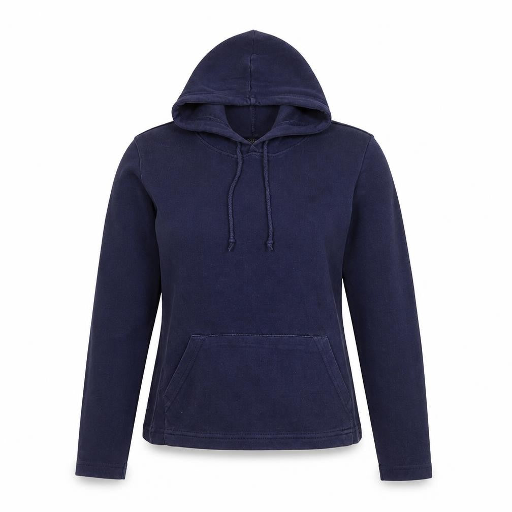 Front view of Warehouse Women's Blue Hoodie, size 10, Cotton