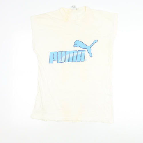 Puma Men's Ivory Sleeveless Crew Neck Logo T-Shirt Size 38