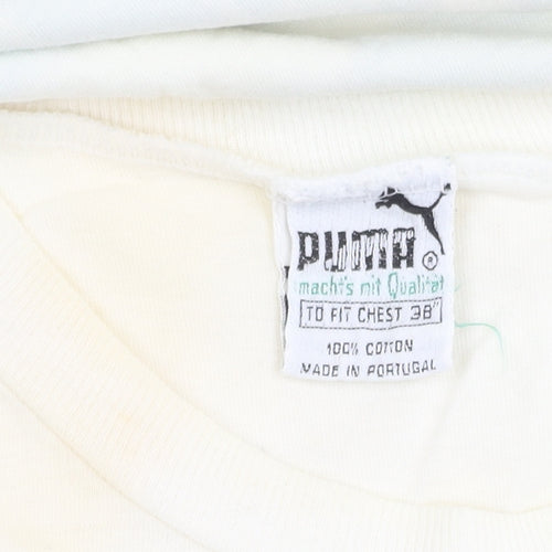 Puma Men's Ivory Sleeveless Crew Neck Logo T-Shirt Size 38
