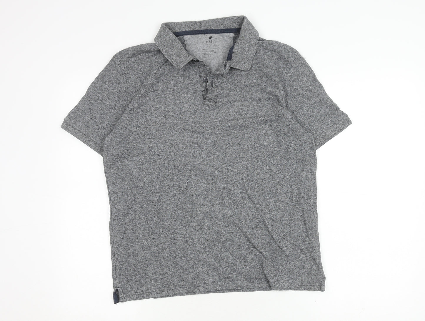 Marks and Spencer Men's Grey Cotton Polo Shirt M