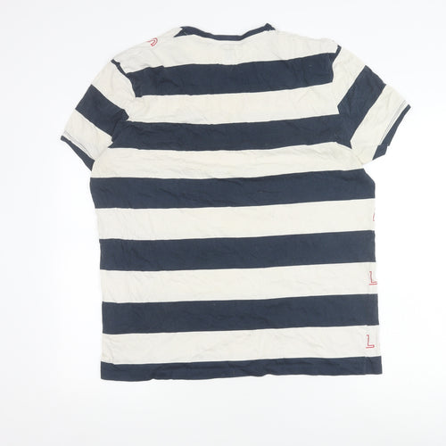 Jack Wills Men's Blue Striped T-Shirt, Size L, Logo Accents