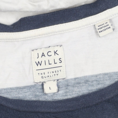 Jack Wills Men's Blue Striped T-Shirt, Size L, Logo Accents