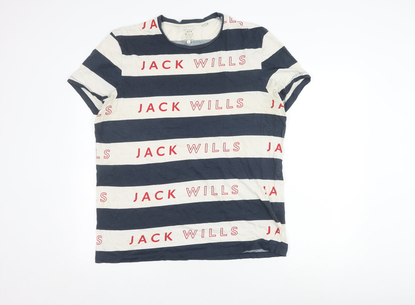 Jack Wills Men's Blue Striped T-Shirt, Size L, Logo Accents
