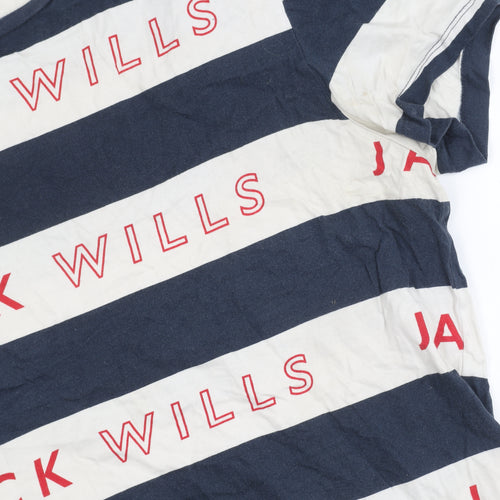 Jack Wills Men's Blue Striped T-Shirt, Size L, Logo Accents