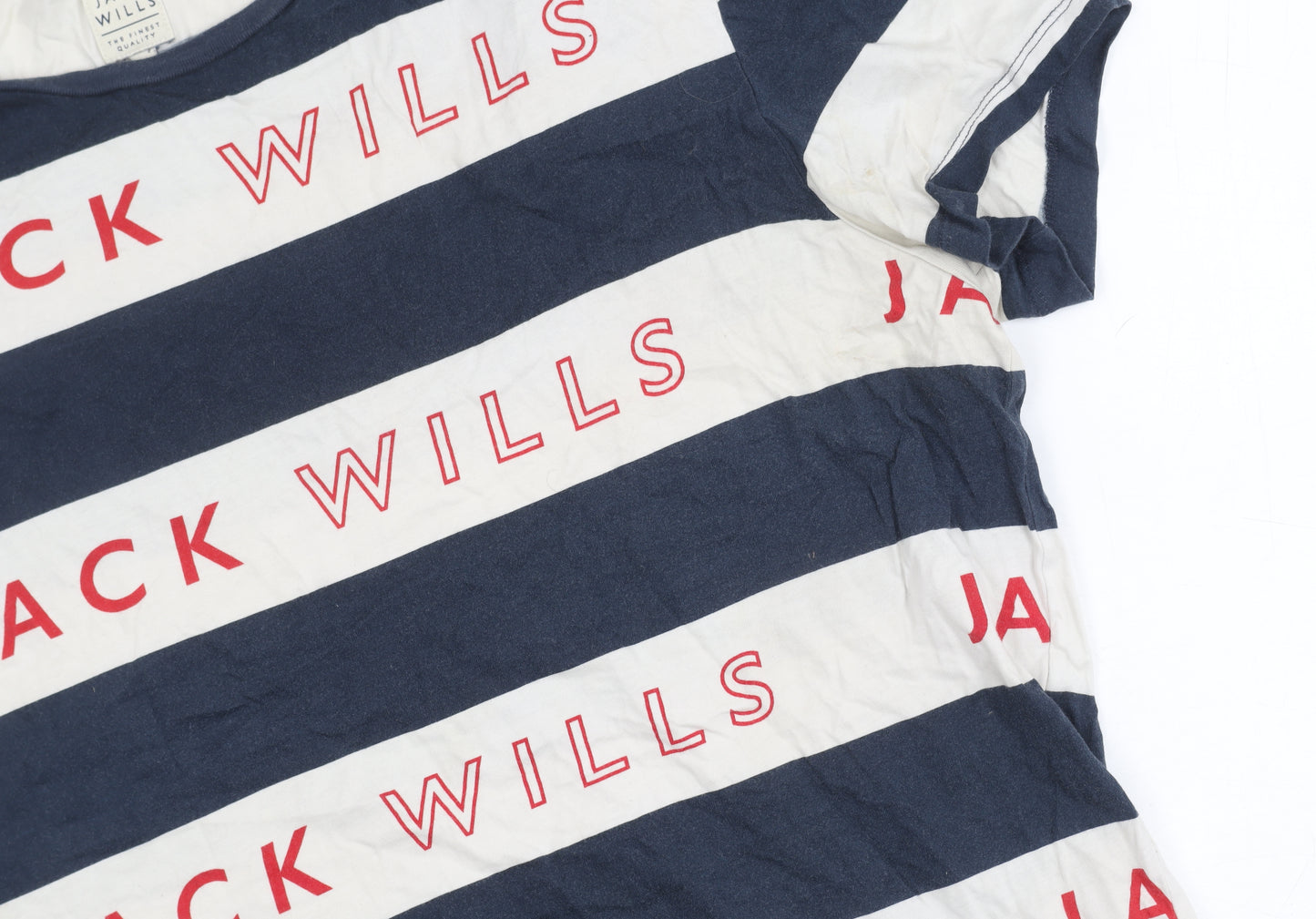 Jack Wills Men's Blue Striped T-Shirt, Size L, Logo Accents