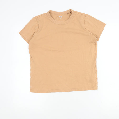 Uniqlo Women's Beige Cotton Crew Neck T-Shirt M
