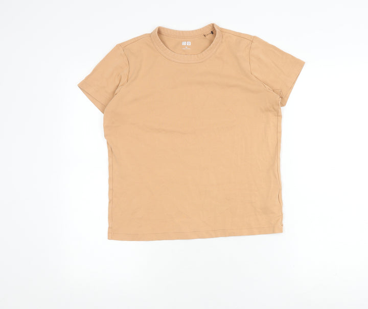Uniqlo Women's Beige Cotton Crew Neck T-Shirt M