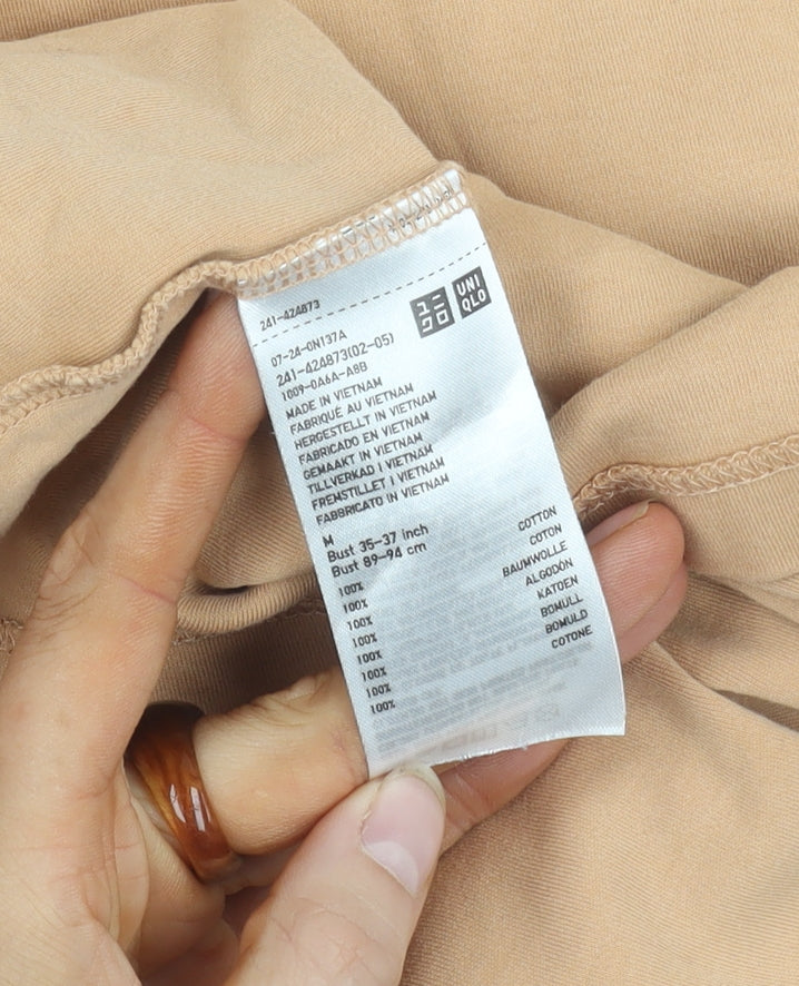 Uniqlo Women's Beige Cotton Crew Neck T-Shirt M