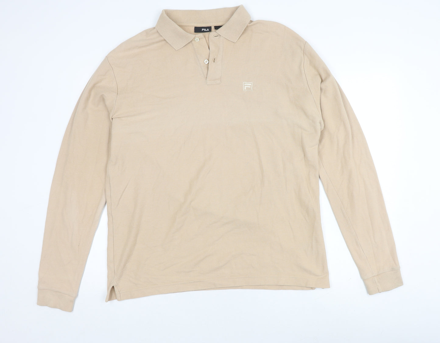 Fila Men's Beige Long Sleeve Polo Shirt XL