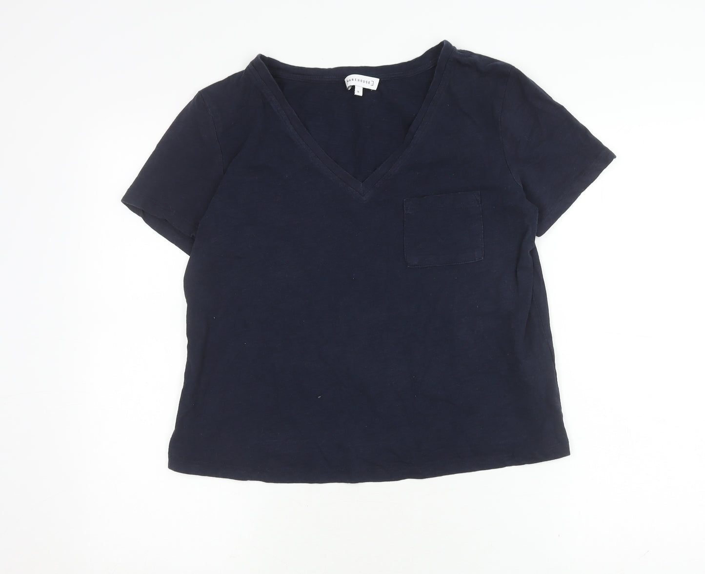 Warehouse Women's Blue V-Neck T-Shirt Size 14