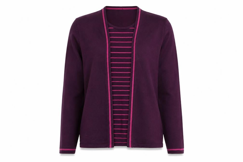 Eastex Women's Purple Cardigan Size 14, Striped Knit