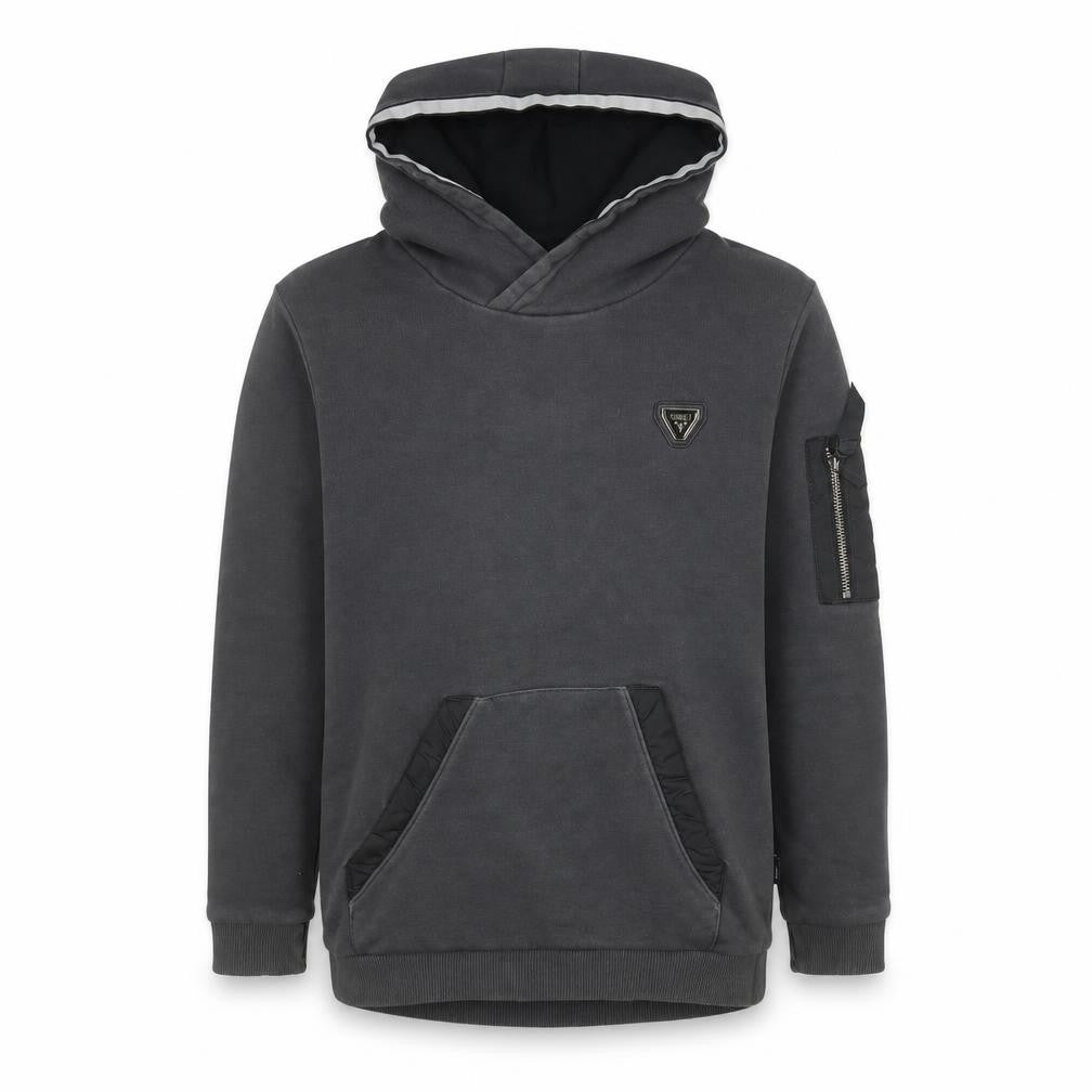 Front view of Sonneti boys’ black pullover hoodie 13-15 years with logo & zip