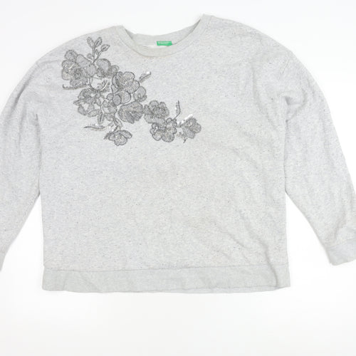 United Colors of Benetton Women's Grey Cotton Blend Pullover Jumper Size XS