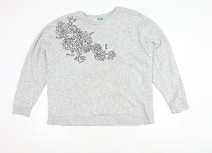 United Colors of Benetton Women's Grey Cotton Blend Pullover Jumper Size XS