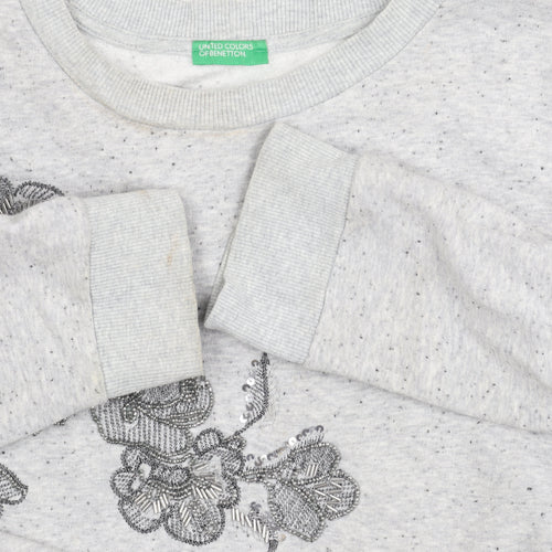 United Colors of Benetton Women's Grey Cotton Blend Pullover Jumper Size XS