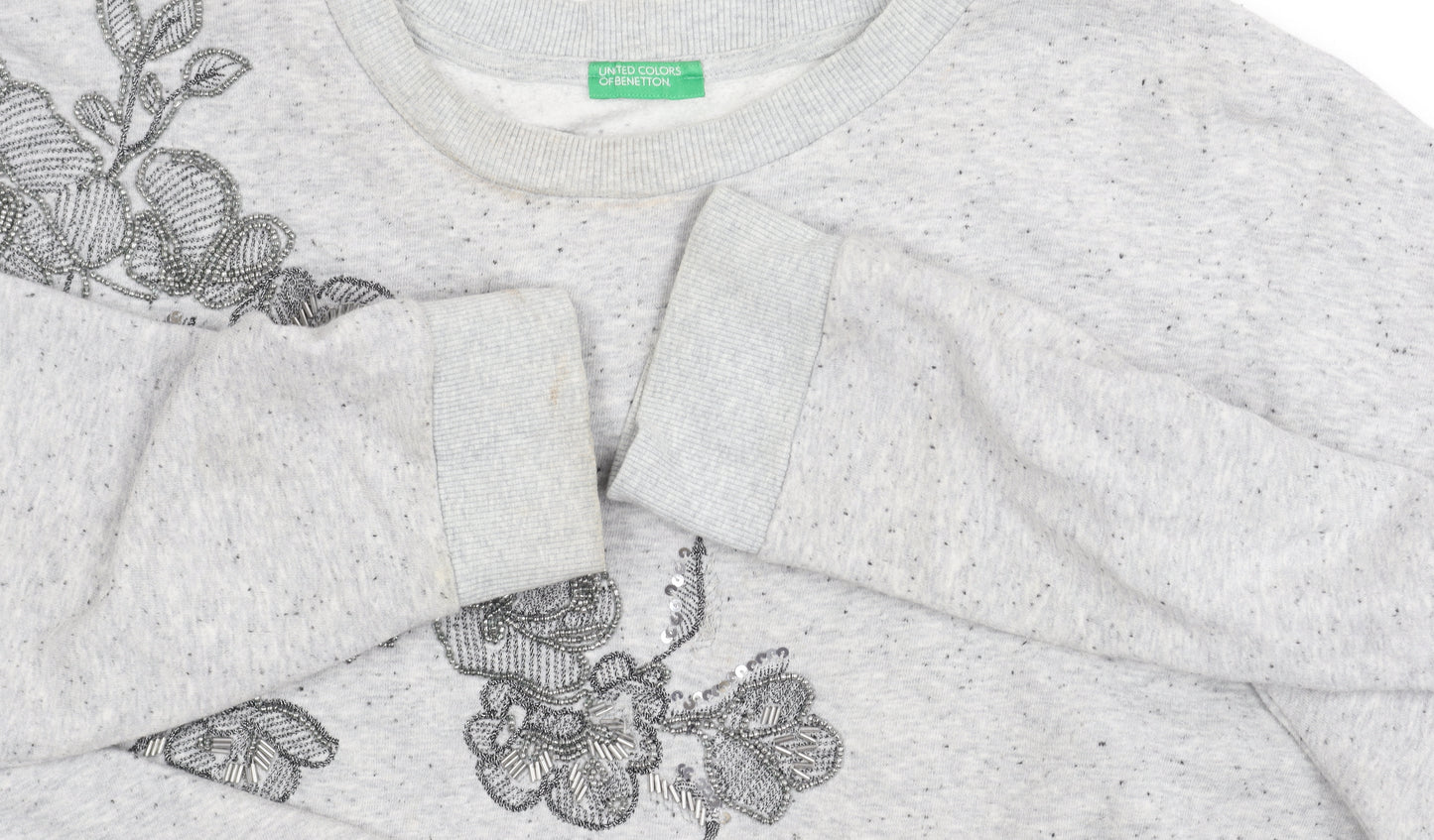 United Colors of Benetton Women's Grey Cotton Blend Pullover Jumper Size XS