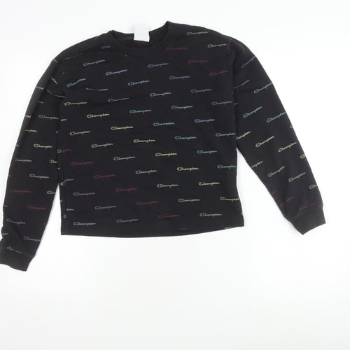 Champion Girls Black Logo Sweatshirt L - Stylish & Comfortable