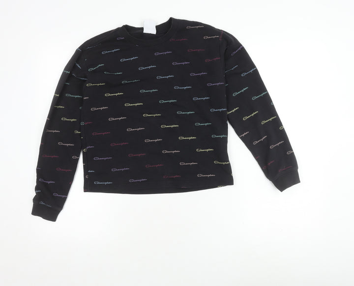 Champion Girls Black Logo Sweatshirt L - Stylish & Comfortable