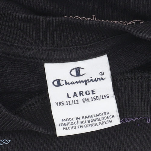 Champion Girls Black Logo Sweatshirt L - Stylish & Comfortable