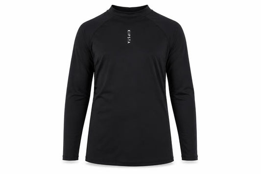 Front view of Kipsta unisex kids black t-shirt 14-15 years football top