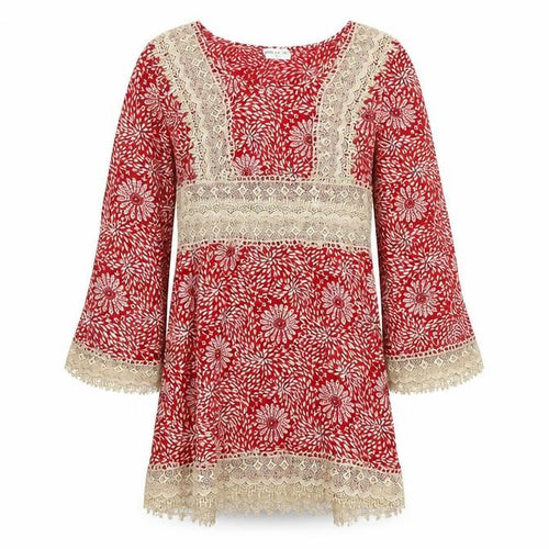 Kiss The Sky Red Floral V-Neck Mini Dress - S