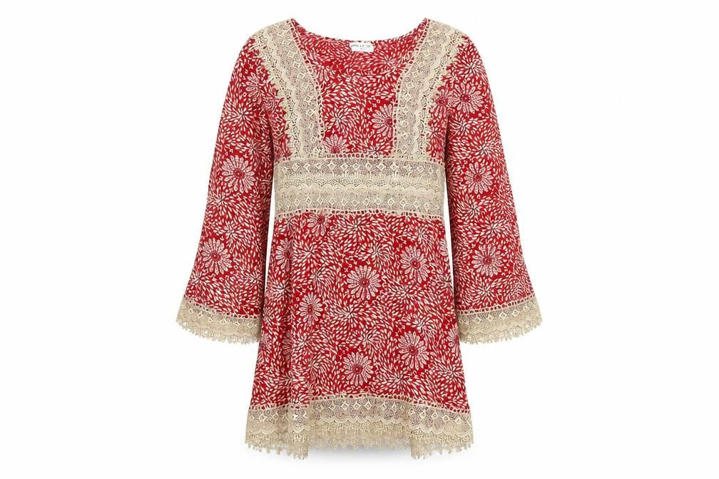 Kiss The Sky Red Floral V-Neck Mini Dress - S