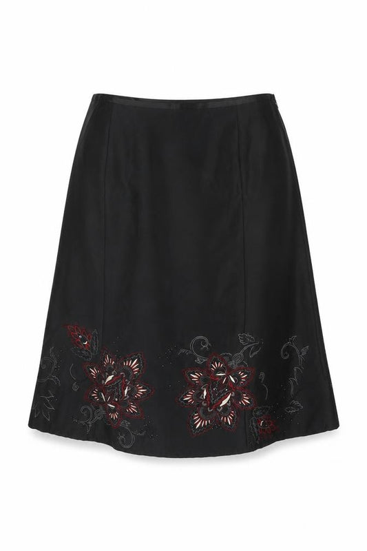 Front view of Precis Petite Women's Black Embroidered Skirt, size 16