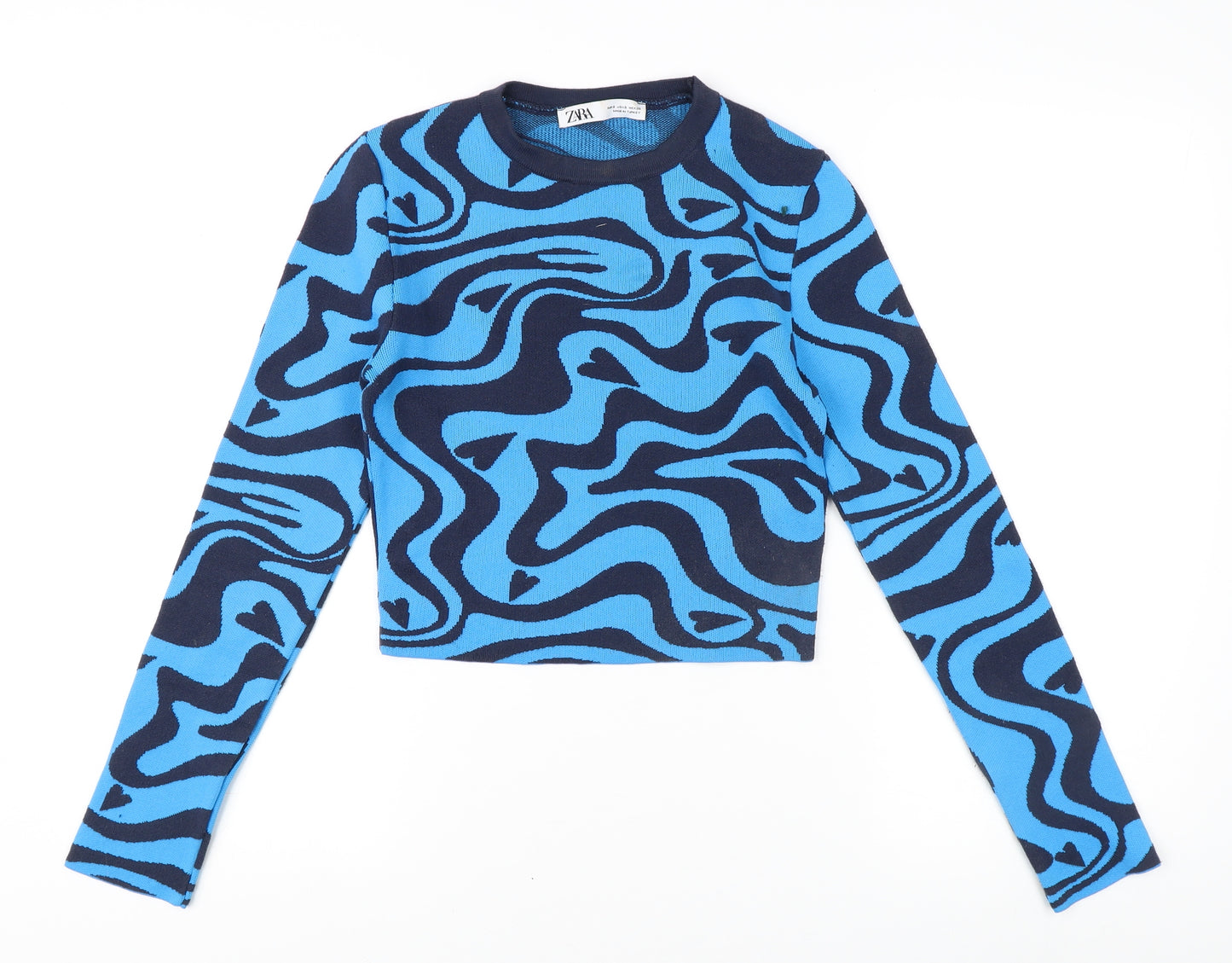 Zara Women's Blue Geometric Cropped Top Size 8