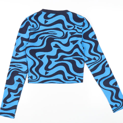 Zara Women's Blue Geometric Cropped Top Size 8